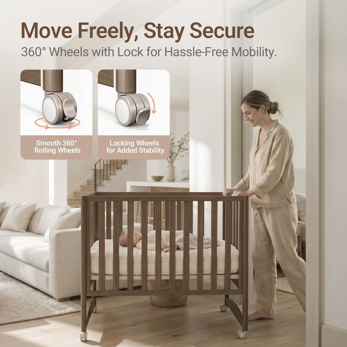 MAMAZING EvoNook 7-in-1 Convertible Baby Mini Crib with Wheels