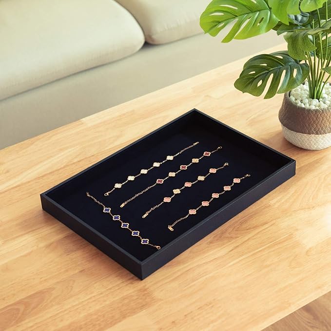 Black Velvet Stackable Jewelry Tray Showcase Display Stackable Necklace Bracelet Ring Showcase Display Empty Plate