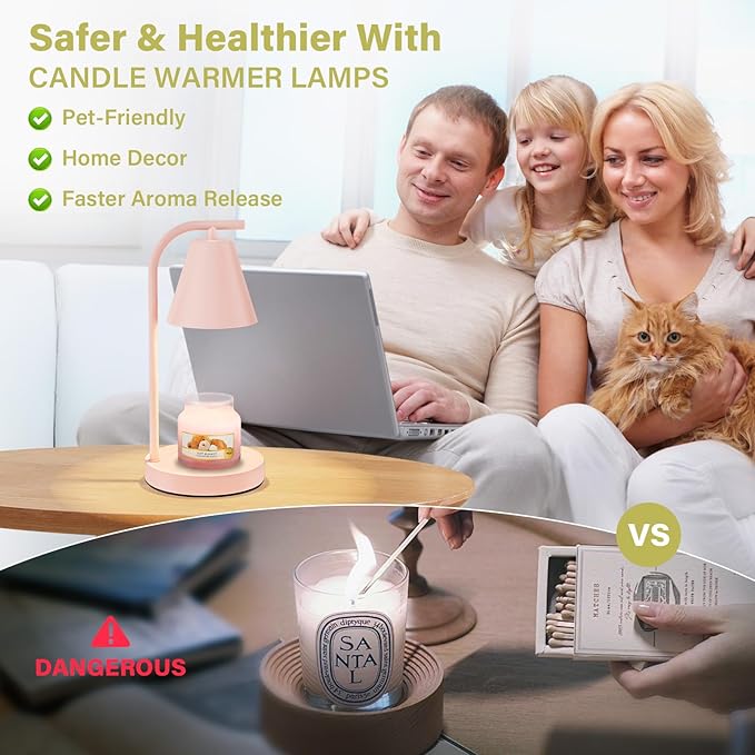 Pink Candle Warmer, Candle Warmer Lamp with Timer，Electric Candle Lamp Warmer for Scented Wax with 2 Bulbs，House Warming Gifts New Home&Gifts for Women, Candle Lamp for Jar Candles