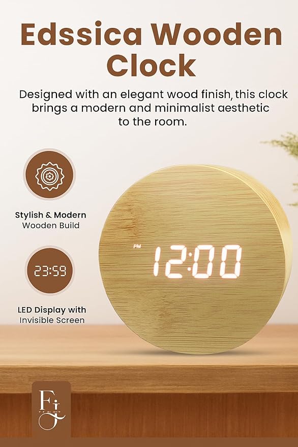 Wooden Alarm Clock Led Aesthetic Modern Alarm Digital Led Light for Desk with Large Display Elegant Aesthetic Gift (White)