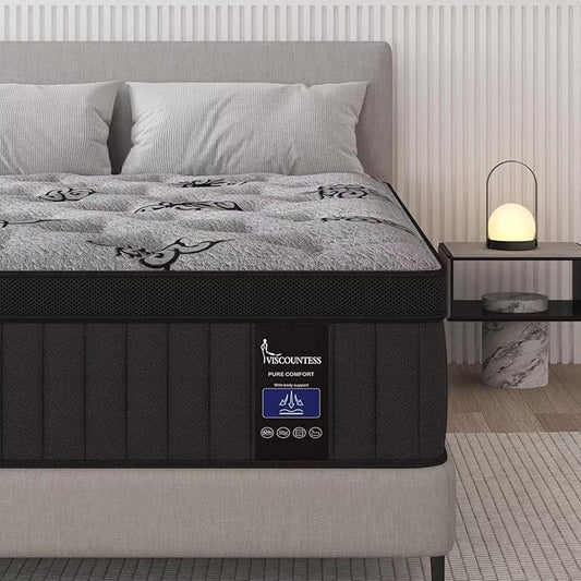Full Mattress, 12 Inch Hybrid Mattresses Bed in a Box with Gel Memory Foam & Pocket Spring, Euro Top, Medium Firm for Back Support & Pressure Relief, Motion Isolation, Grey