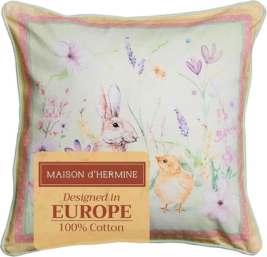 Maison d' Hermine Decorative Pillow Covers 18 x 18 Inch Square 100% Cotton Throw Pillow Covers with Invisible Zipper Cushion Case for Living Room Couch, Chair, Sofas, Bedroom, Home (Easter Zest)