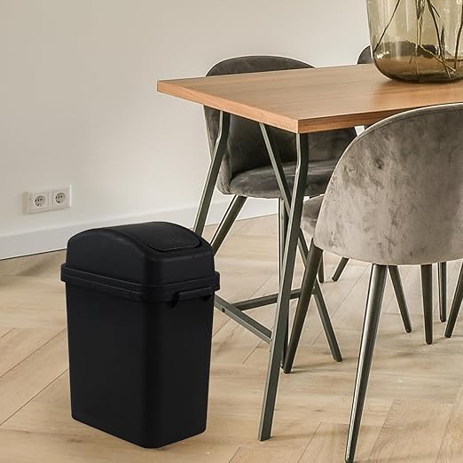 Cand 4-Pack 1.8 Gallon Plastic Swing Top Trash Can, Small Garbage Can with Swing Lid, Black
