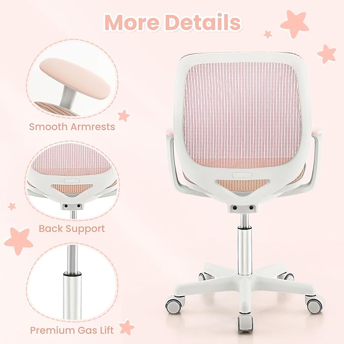 Costzon Kids Desk Chair, Height Adjustable Children Study Computer Chair with Armrests, Sit-Brake Casters, Swivel Mesh Task Chair for Boys Girls Teens Students, Kids Chair for Home, Office, School