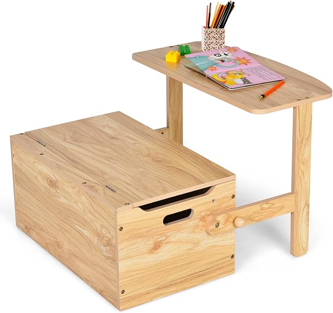 HONEY JOY Kids Table and Chair Set, 3-in-1 Convertible Wooden Toy Storage Bench with Handle, Toddler Furniture Set for Daycare Playroom, Gift for Boys Girls 3+ (Natural)