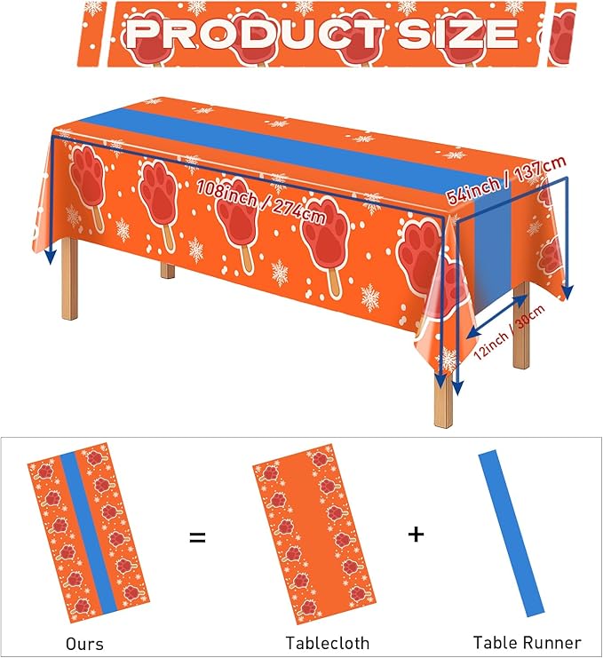 8Pcs 2in1 Paw Print Birthday Party Decorations Tablecloth, 54" x 108" Paw Table Cloth Disposable Rectangle Plastic Anime Table Cover for Kids Baby Shower Themed Party Supplies