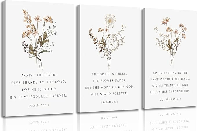 Wildflower Verses Canvas Wall Art Bible Verses Floral Paintings Pictures Wall Decor Botanical Scripture Christian Posters Prints for Bedroom Living Room Office Christian Scene Home Decorate