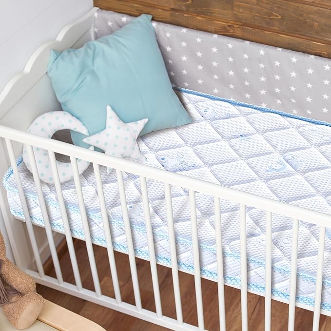Premium Crib & Toddler Mattress, 100% Knitted Fabric, Premium Fleece Surface-Hypoallergenic, Soft Breathable, 5" Thick-Firm and Optimal Support, Non-Toxic Crib Mattress for Toddler Bed