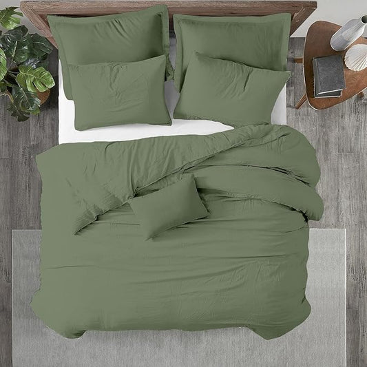 Kotton Culture 120"x98" 3 Pc Oversized King Duvet Cover Set 100% Egyptian Cotton - 600 TC Comforter Cover, Zipper Closure & Corner Ties - Fits Large King Inserts (Oversized King,Sage Green)