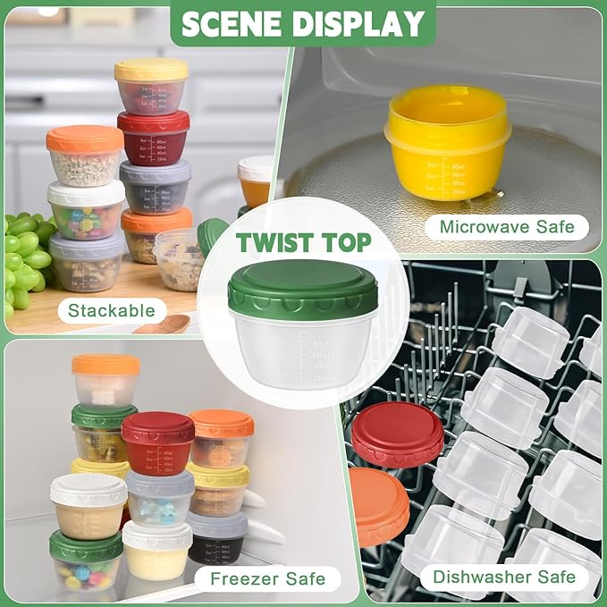 12pcs 4 oz Small Plastic Containers with Lids, Reusable 1/2 Cup Small Food Storage Containers, Leakproof, Microwave Dishwasher Freezer Safe