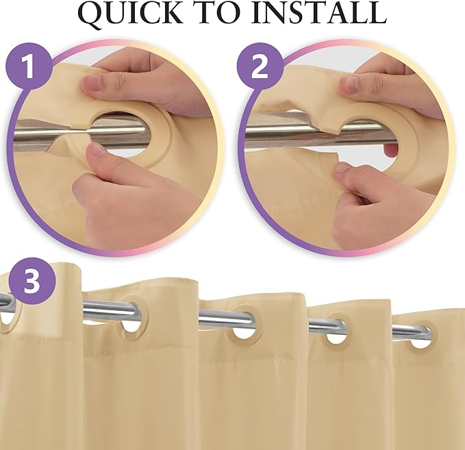 Extra Long No Hook Beige Shower Curtain or Liner - Soft Microfiber 84" Long Fabric Shower Curtain Liner Set, Machine Washable & Water Repellent, Beige, 71x86