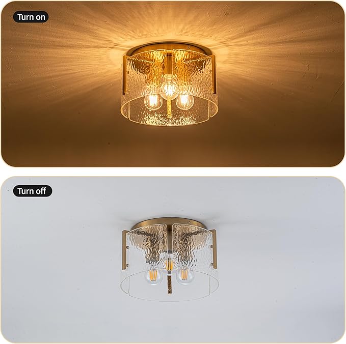 MAYNA Modern Gold Ceiling Light Fixture, 3-Light Hallway Light Fixtures Ceiling Mount, Dimmable Foyer Kitchen Lighting Fixtures for Bedroom Bathroom Dining Room Laundry Room Entryway