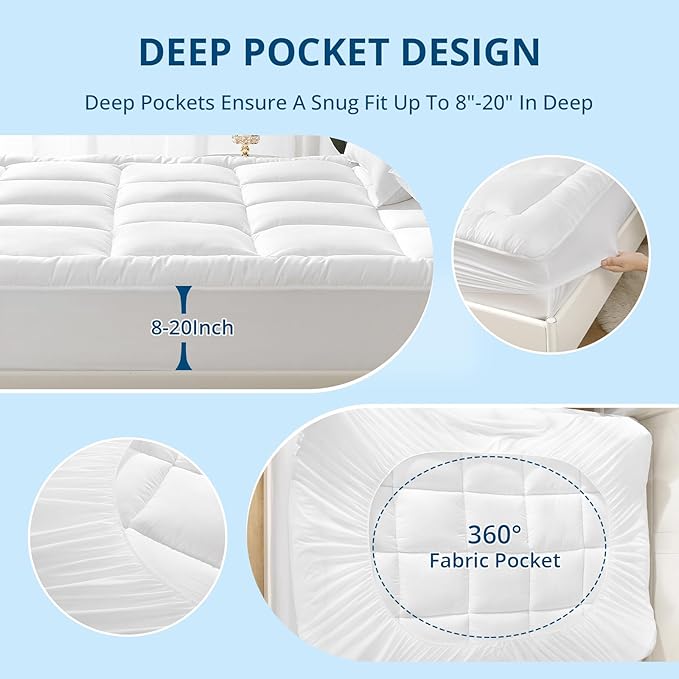 YUGYVOB Twin XL Mattress Topper Extra Thick, Cooling, and Breathable Mattress Pad 8-21" Deep Pocket Soft Down Alternative Fill