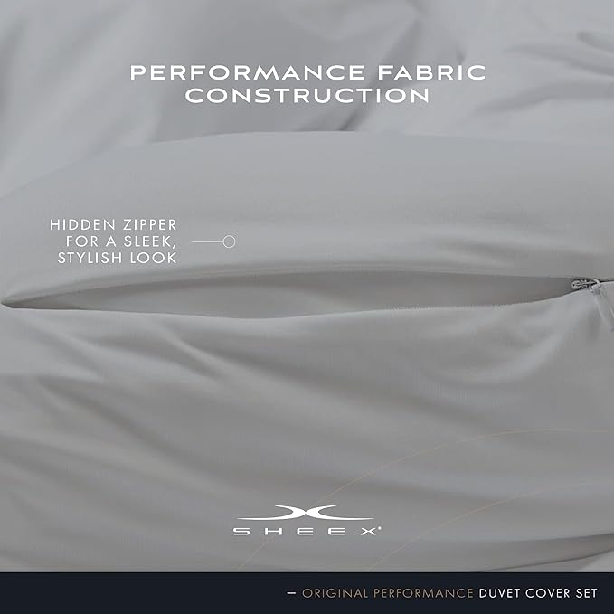 SHEEX Original Performance Cooling Duvet Cover Set, Lightweight King Duvet Cover with 2 King Pillow Shams, Bright White