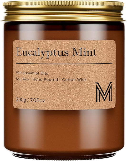 M&SENSE Eucalyptus Mint Home Scented Candle for Relaxation, Gifting, Spa | 7.05oz Candle Gift for Birthday Mother's Housewarming Valentine