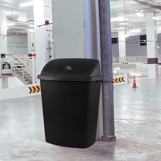 Begale 4-Pack 18 Gallon Large Trash Can with Swing Lid, Plastic Kitchen Swing-Top Garbage Can, Black