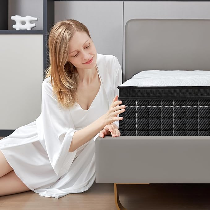 12 Inch Black Full Spring Mattress,Medium Firm with Gel Memory Foam,Individually Pocketed Coil,Fiberglass-Free Fire Retardant CertiPUR-US Certified,75"*54"*12"