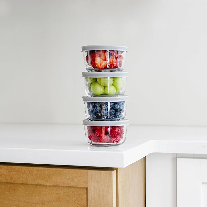 Borosilicate Glass Food Containers - 8 Piece Set (1 cup) - Premium Storage Solution Microwave & Dishwasher Safe, BPA-Free Lids, Grey