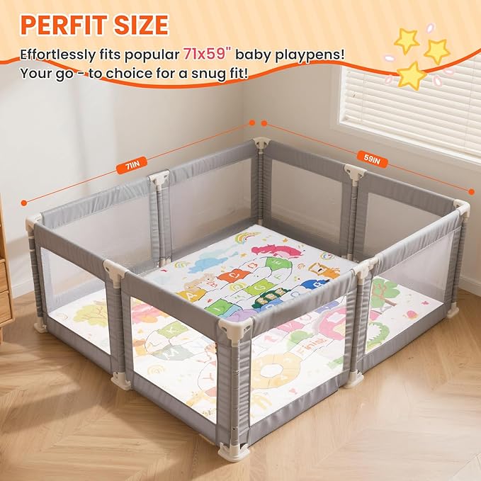 Baby Play Mat for Floor,71x59 Inch Soft Padding Crawling Mat for Playpen, Foldable and Machine Washable, Thick for Babies & Toddlers,Animal School