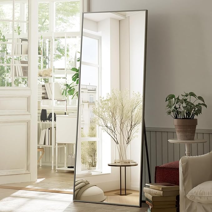 Koonmi 68"x22" Floor Mirror Full Length, Bedroom Floor Body Mirror with Stand, Black Mirror, Leaning, Standing or Hanging Horizontally/Vertically