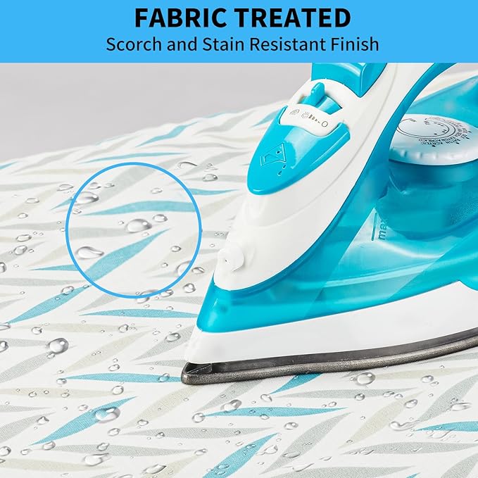 BNDX Ironing Board Cover and Pad - Large Silicone Coating, Scorch Resistant Padding,Extra Thick Heavy Duty Padded 4 Layers, Bongee Cord Edge,2 Click Buckles for Smooth Iron, Summer Willow 18x49