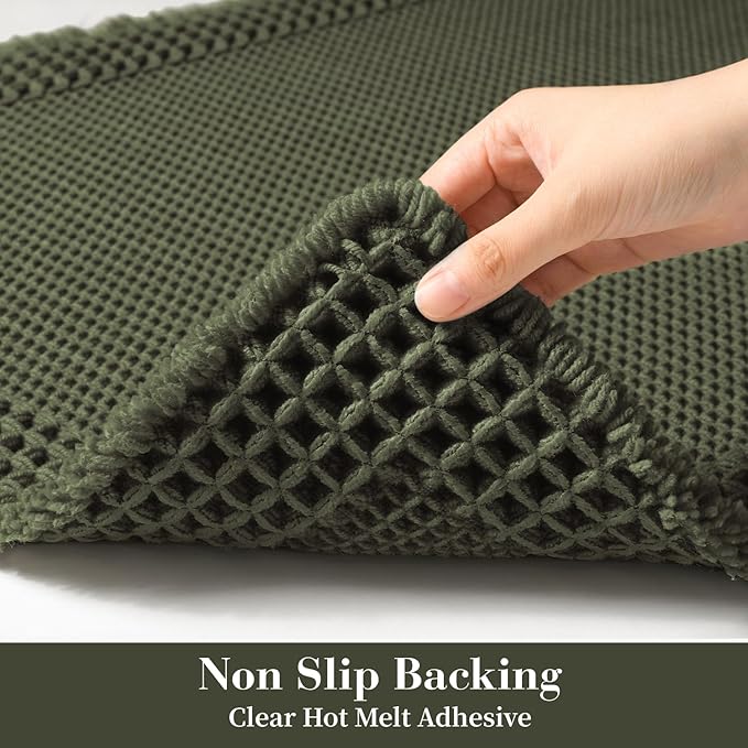 RESARE Waffle Bathroom Runner Rugs, Super Absorbent Bath Mat Non Slip Washable Quick Dry, Upgraded Ultra Soft Boho Bath Rugs with Tassels for Hallway Bedroom Laundry Room, 2'x4'(24"x48"), Green