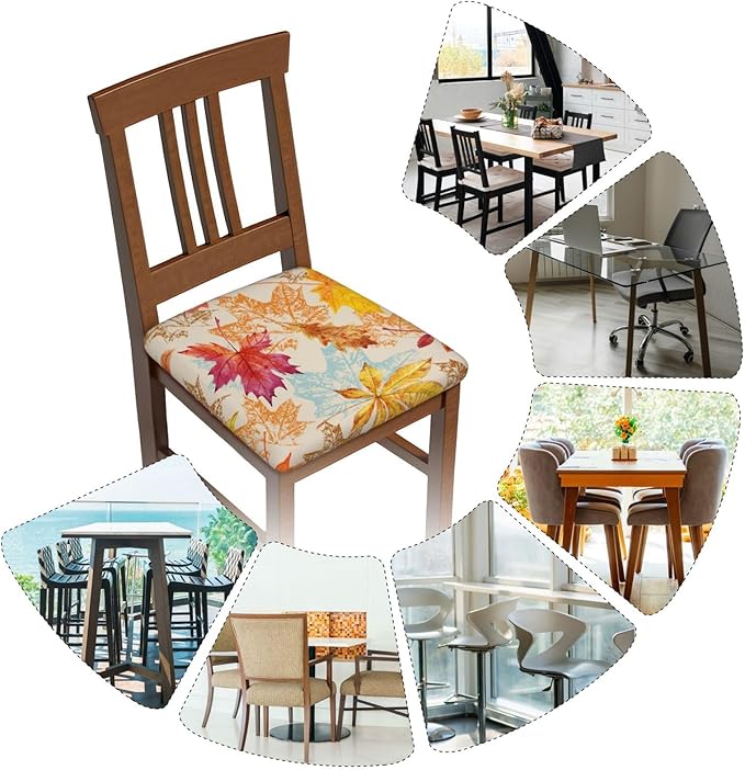 Seat Covers for Dining Room Chairsset of Set of 4, Fall Thanksgiving Autumn Leaf Harvest Stretch Chair Seat Covers Cushion Slipcovers for Kitchen Office