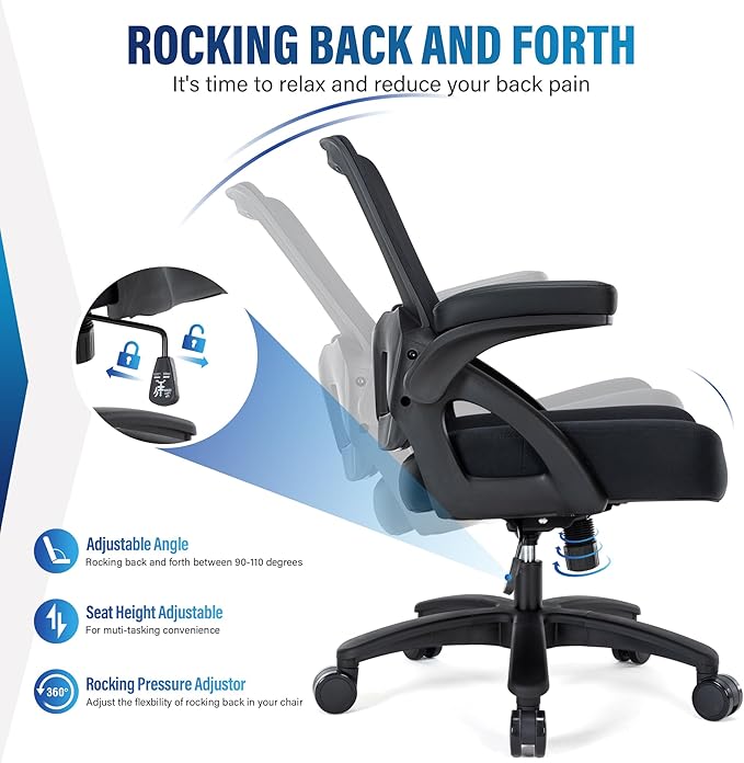 Big and Tall Office Chair 400lbs-Ergonomic Mesh Desk Chair with Flip up Arms, Heavy Duty Home Office Computer Chair, Wide Seat Office Chairs, Executive Rolling Swivel Task Chairs for Large People