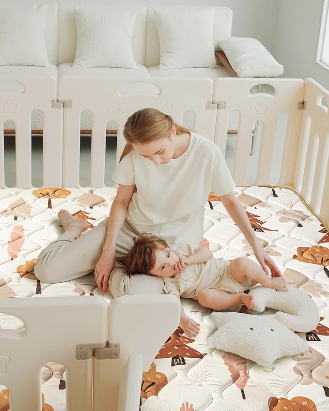 Baby Play Mats for Floor, Thicken 50x50 Playpen Mat, Cushioning Padding Foam Playmats for Baby, Non-Slip One-Piece Crawling Tummy Time Mat Washable Baby Playmate