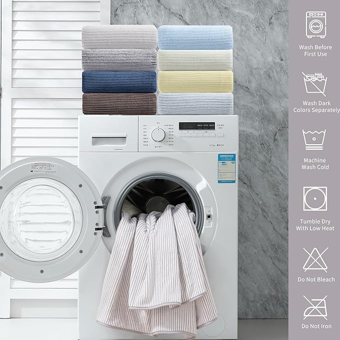 8-Piece Premium Towel Set for Bathroom|2 Oversized Large Bath Sheet,2 Hand Towels,4 Washcloths|Soft Cozy Highly Absorbent Fast Dry Microfiber Shower Towel Set for Hotel Bathroom Essentials,Beige White