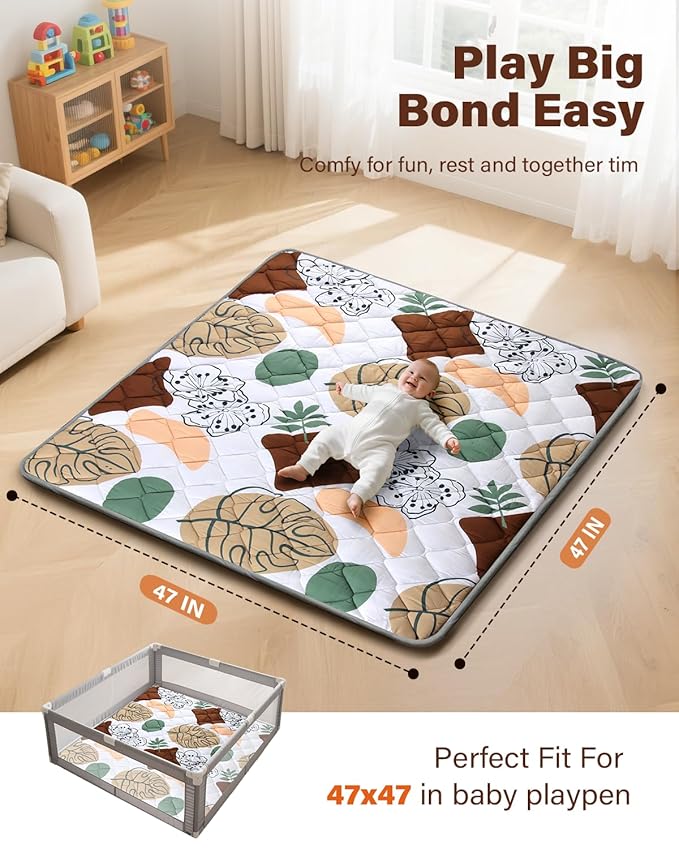 Baby Play Mat, 47x47 Playpen Mat, Thicken Cushioning Padding Foam Playmate for Baby and Toddlers Infants, Non-Slip & Machine Washable Tummy Time Mat