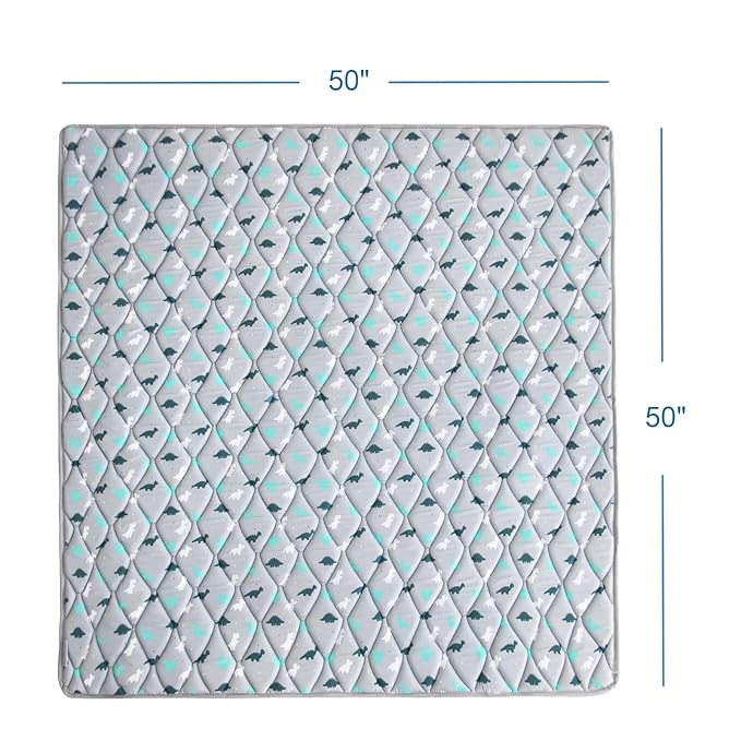 Premium Foam Baby Play Mat 50" X 50", Play Mat for Babies and Toddlers, Baby Floor Play Mat Non Slip Cushioned, Kids Play Mat for Playpen, Thick One-Piece Crawling Mat, Easy Clean, Grey Dinosaur