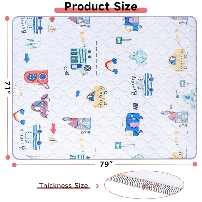 Baby Play Mat, Soft Baby Floor Mat, 79’’ x 71’’ Thicker Foam Play Mat Foldable Baby Playpen Mat Crawling Mat for Babies, Toddlers, Car Design