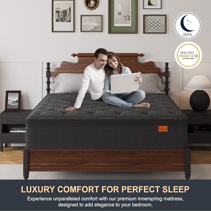 Full Size Mattress, 12 Inch Hybrid Mattresses with Durable Support, Motion Isolation & Individually Poctet, 100 Night Trial, Dark Grey