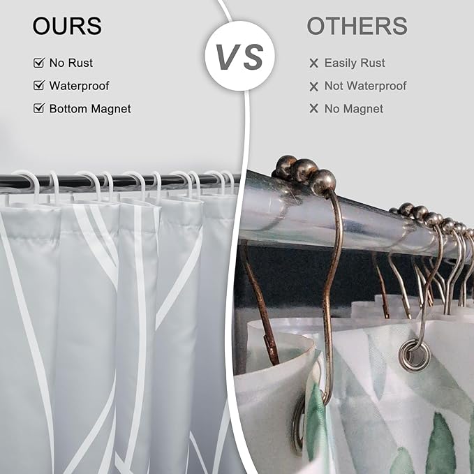 Punkray Ombre Grey Shower Curtain for Bathroom with Hooks, White Shower Curtain Set, Stripe Bath Curtains Decorative Shower Curtains Water Repellent Washable, 54 x 72