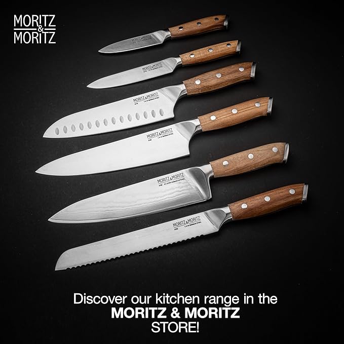 Moritz & Moritz 8-Inch Serrated Bread Knife – Professional Kitchen Bread Knife for Homemade Bread, Baguettes, Pastries & Cakes – Sharp German Stainless Steel Blade with Ergonomic Acacia Wood Handle