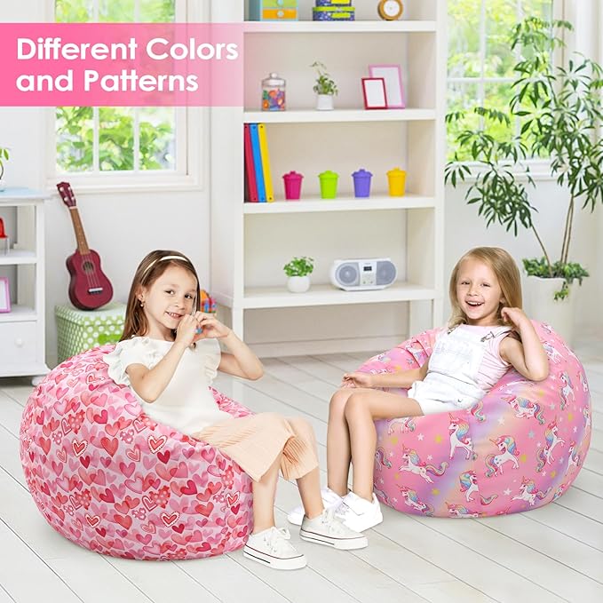Bean Bag Chair for Kids Stuffed Animal Storage Beanbag Chairs,Toddler Toy Storage Organizer for Girls and Boys,32'' Cover Only（No Filling)