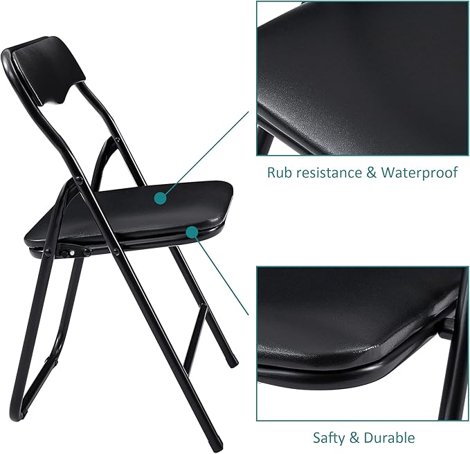 VECELO Kids Folding Activity Table and Chairs 3 Piece Set, Portable, with Ultra Soft Padded Cushion, Solid Black