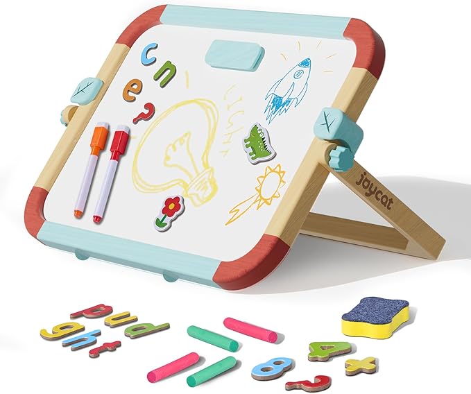 Joycat Wooden Double-Sided Magnetic Tabletop Easel For Kids, No Assembly Needed, 360° Smooth Adjustable Tilt & Anti-Slip Base,3-in-1 Kids Art Easel & station with 65 Accessories,Ideal Gift for Ages 3+