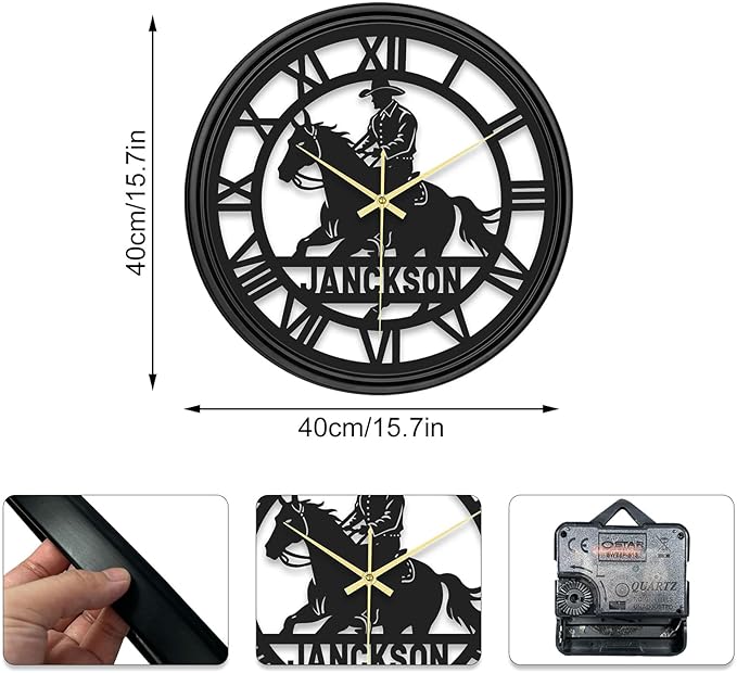 Personalized Name Round Wall Clock, Custom Airplane Hanging Clock with 7 Color Changing, Iron Art Clock, Hanging Decor for Bedroom, Living Room, Home, Office, Housewarming