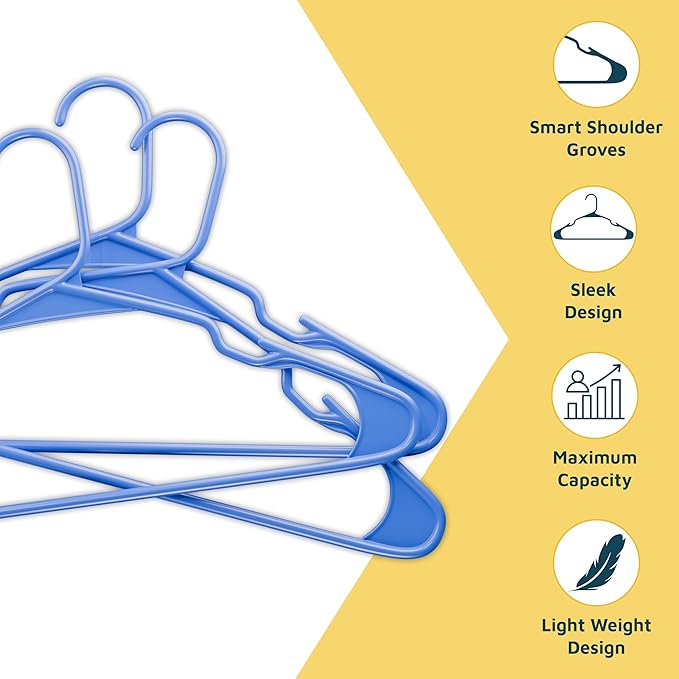Plastic Clothes Hangers – Heavy Duty Hanger Set, for Organizing Clothes, Dresses, and Coat, Holds Up to 5 lbs, Space-Saving Hangers with Non-Slip Shoulder Grooves, Pack of 80, Blue