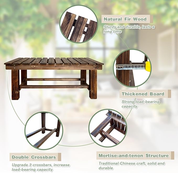Outdoor Garden Bench, 2-Person Wood Patio Bench Weatherproof Outdoor Backless Bench, Anti-Corrosion and Anti-Rust Garden Benches for Garden Lawn Porch Park Backyard (Natural,35.5''/90cm)