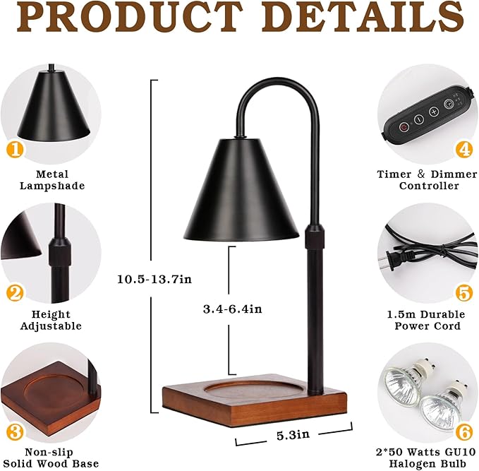 Modern Candle Warmer Lamp 2 Pack, Dimmable Candle Lamp Warmer with Timer, Christmas Gifts for Women Who Have Everything,Gifts for Mom,Adjustable Men's Candle Lamp, Cozy Living Room Bedroom Decor,Black
