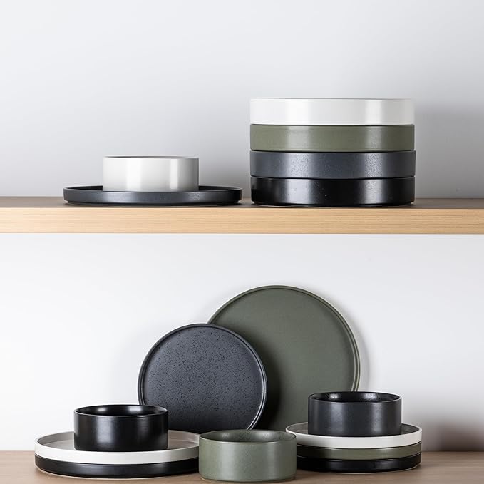 GBHOME Ceramic Dinnerware Sets for 8, Stoneware Plates and Bowls Sets,Chip and Scratch Resistant Dishes,Dishwasher & Microwave& Oven Safe Dishes sets,Reactive Glaze-Colorful