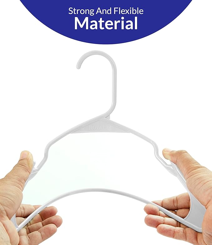 Royale Linens 20 Pack White Plastic Hangers for Clothes - Heavy Duty Clothes Hanger for Everyday Use - Lightweight & Space Saving Notched Plastic Hangers