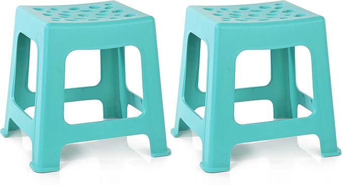 Mintra Home Light Duty Plastic Stools 2pk (12.5in Height, Teal)