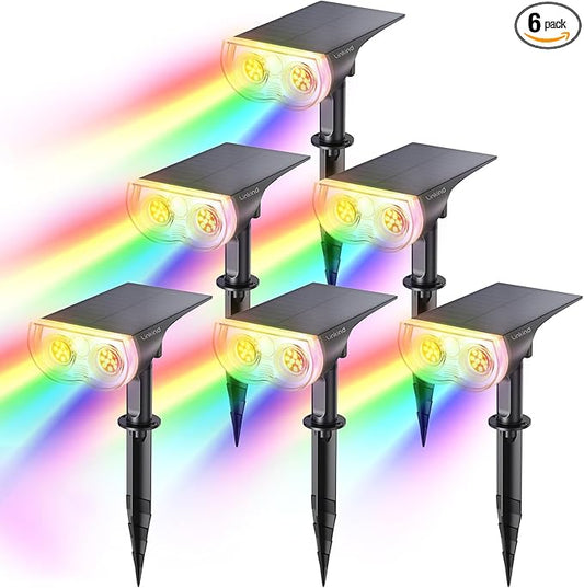 Linkind Solar Lights Outdoor Waterproof IP67, StarRay RGB Solar Spot Lights Outdoor, Color Changing Outdoor Solar Lights for Yard, Garden, Pathway, Decorations (Multicolor, 6 Pack)
