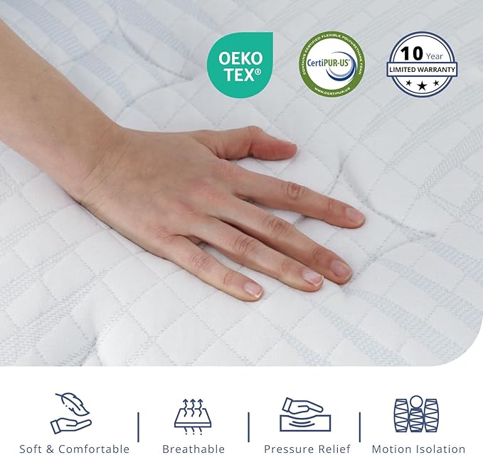 Queen Mattress 14 Inch Hybrid Mattress in a Box, Medium Firmness, Foam and Individual Pocket Springs for Motion Isolation & Pressure Relief, CertiPUR-US Certified, 60" x 80"