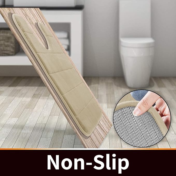Yimobra Memory Foam Toilet Bath Mat U-Shaped, Soft and Comfortable, Super Water Absorbent, Non-Slip, Machine Wash and Easy to Dry for Bathroom Commode Contour Rug, 24 X 24 Inches, Pale Khaki