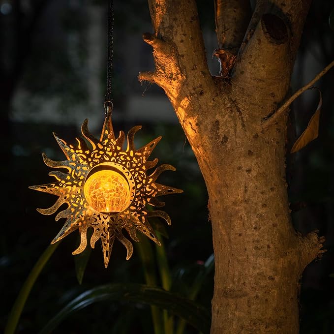 Solar Lights Outdoor Garden Decor Hanging Lanterns Decoration Metal Sunflower Gifts Waterproof for Yard Clearance Front Porch Lawn Driveway Patio Backyard Pathway Gardening Gift